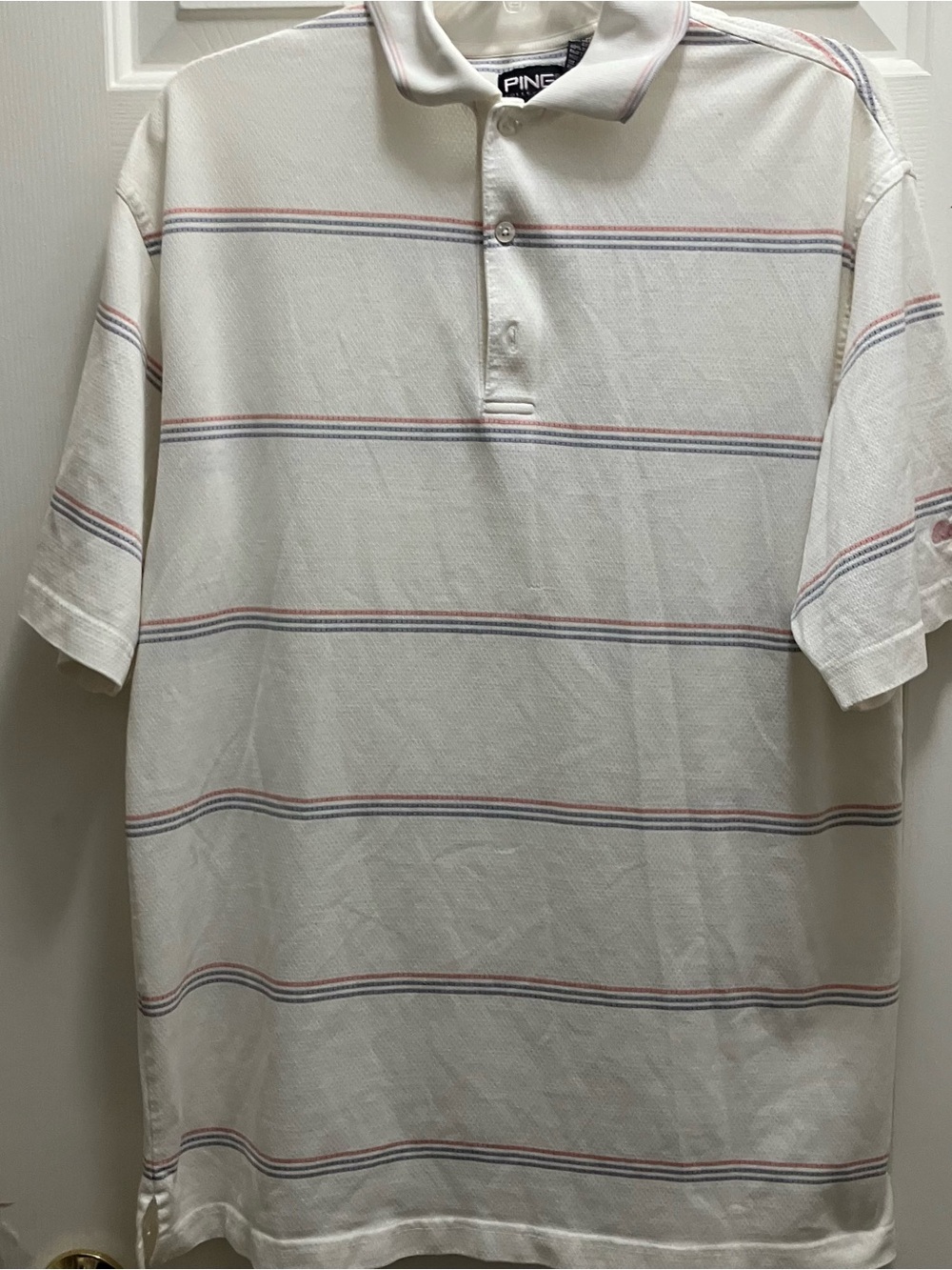 Ping White Polo Shirt With Red/blue Stripes Size M